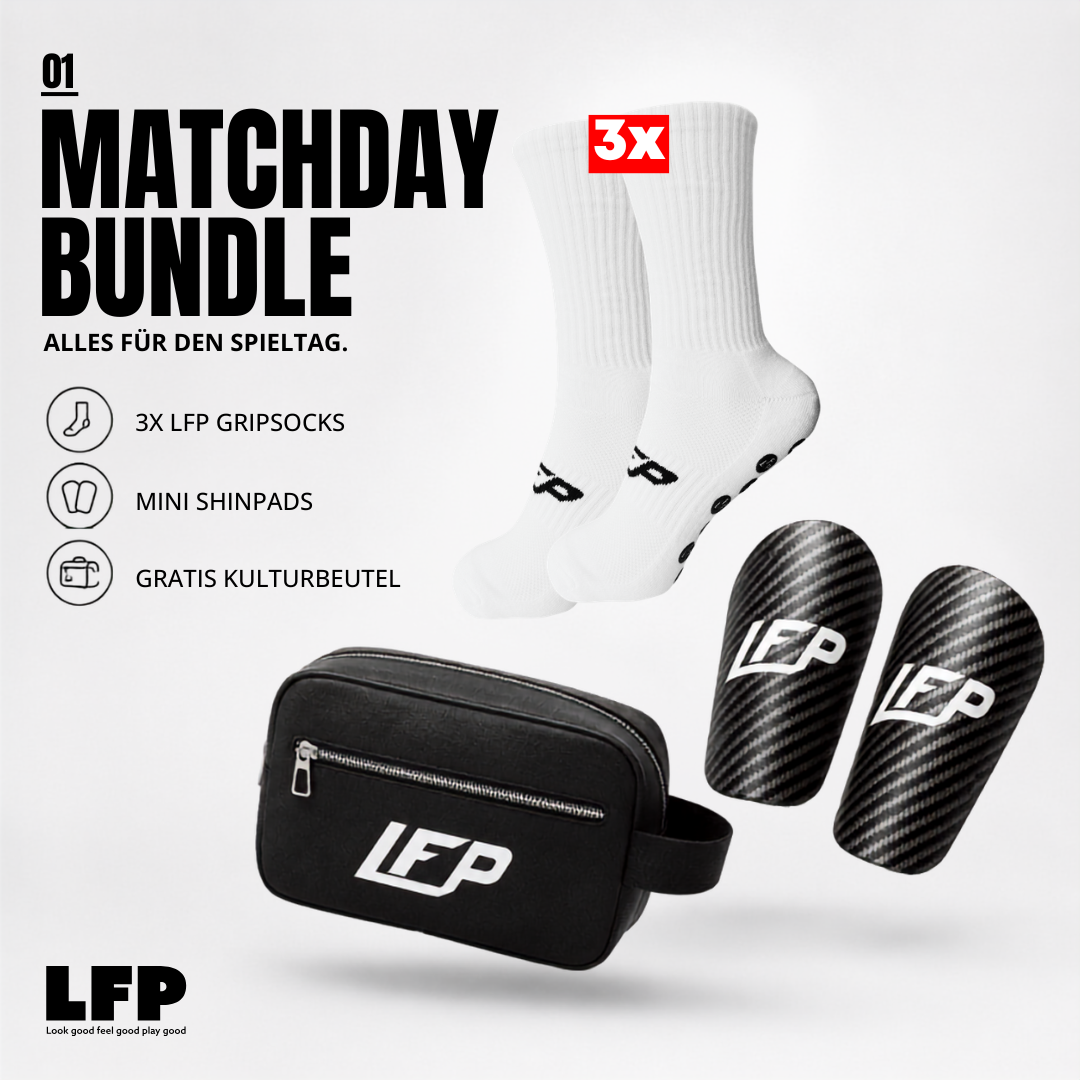 LFP Matchday Bundle – 3x Gripsocks, Mini Shinpads (9,5x6cm) & Kulturbeutel