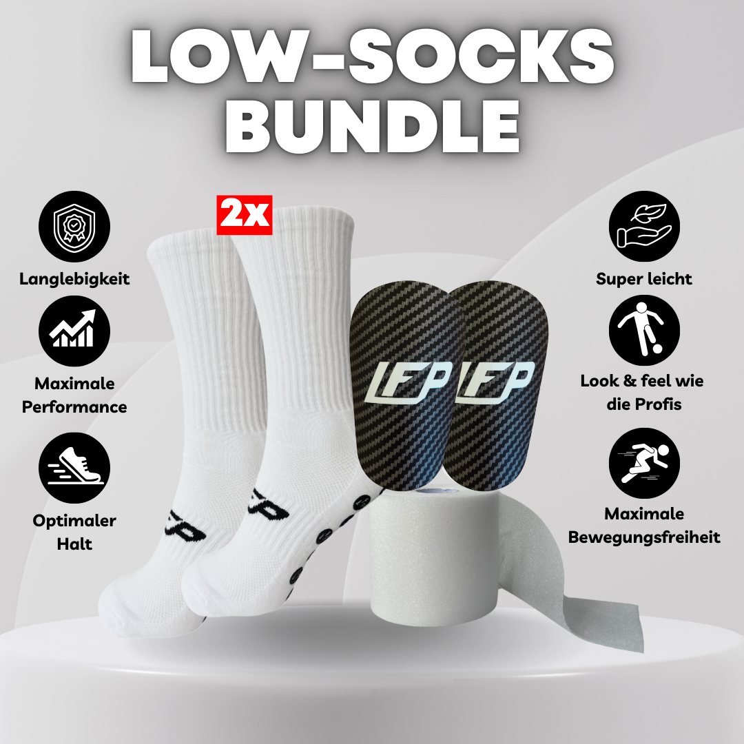 Low Socks Bundle: 2x Gripsocken & Mini Shinpads (9,5 x 6cm)